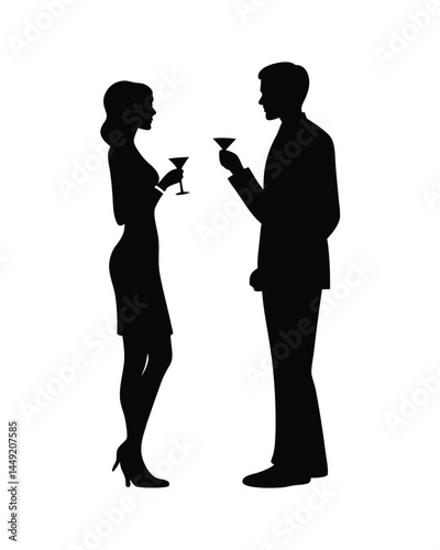 Silhouette of couple holding cocktails at a formal cocktail party