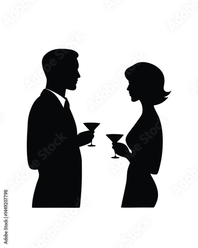 Silhouette of couple holding cocktails at a formal cocktail party
