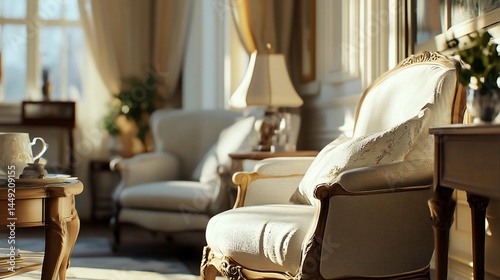 Elegant Living Room Interior with Classic Furnishings and Soft Natural Lighting