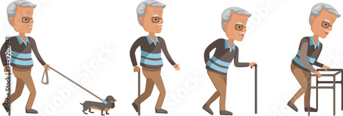 Elderly use canes set