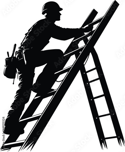 Construction Worker With Ladder silhouette Vector Illustration isolated on a white background