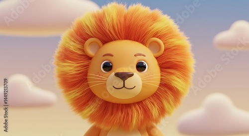 Fluffy Cartoon Lion with Smile