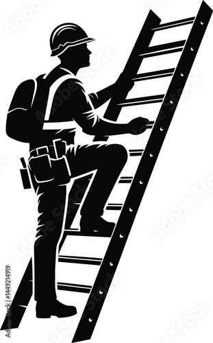 Construction Worker With Ladder silhouette Vector Illustration isolated on a white background