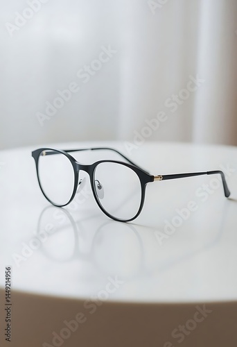 pair of glasses sitting on top of a white table