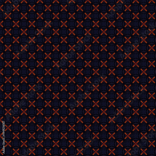 Dark Blue Orange Geometric Seamless Pattern Design Texture Background Repeat Elegant Modern Style   