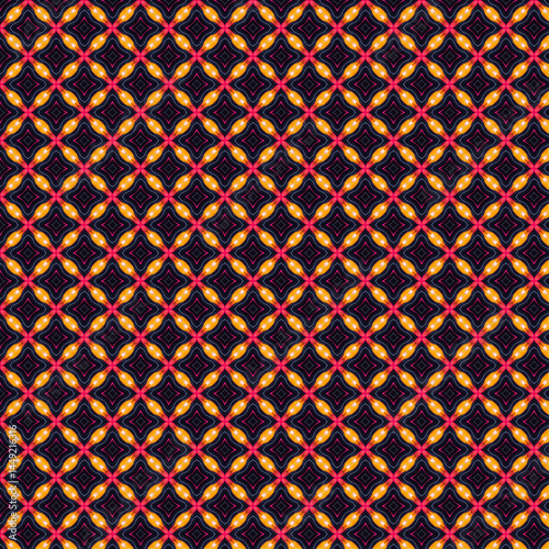 Vibrant Geometric Seamless Pattern Design Orange Yellow Pink Black Background Textile Fabric Print  