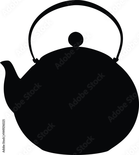 Simple silhouette of a classic black teapot with a curved handle stands out