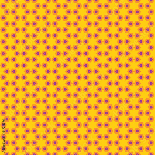 Vibrant Yellow Purple Geometric Hexagon Pattern Seamless Repeat Background Design Texture Art Style 