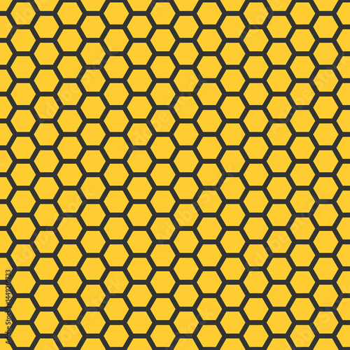 Abstract Honeycomb Geometric Seamless Pattern Yellow Black Art Grid Cell Style Design Vector Repeat 