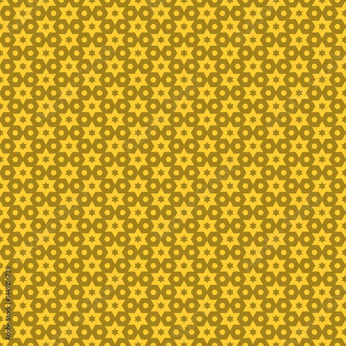 Golden Geometric Star Hexagon Pattern Seamless Design Texture Style Print Yellow Repeat Vector      