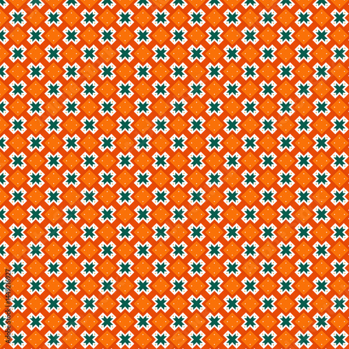 Geometric Orange Teal Pattern Seamless Design Textile Print art style retro decor color repeat      