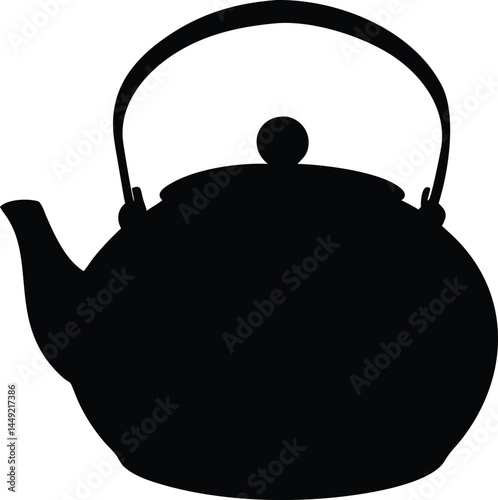Sleek black silhouette shows elegant teapot with curved handle and spout on white