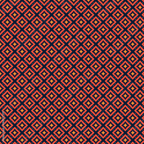 Geometric Seamless Pattern Red Orange Design Textile Fabric Background Art Bold Dark Lines Print    