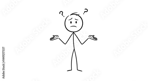 Confused Stick Figure Shrugging with Question Marks