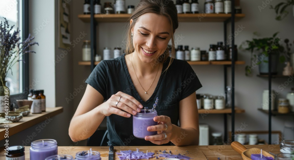 Fototapeta premium Woman crafting lavender candle