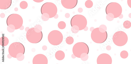 A seamless pattern featuring pink circles of varying sizes and opacities on a white background. The design is soft, elegant, and reminiscent of bubbles or polka dots.