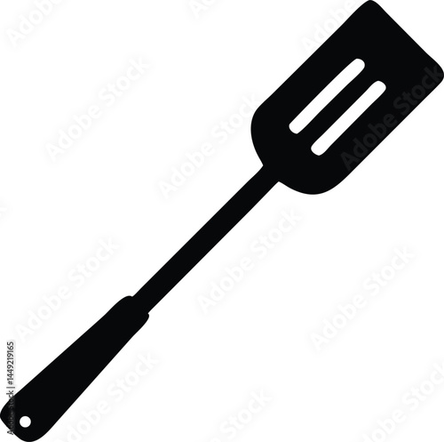 The silhouette of a black spatula with three slots is presented clearly here