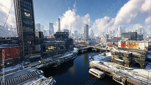 Modern cityscape panoramic high angle view architectural design