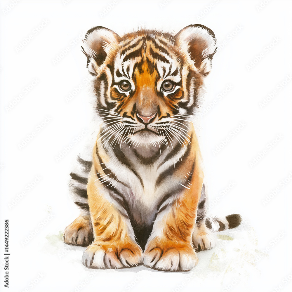 Obraz premium Watercolor hand-drawn baby tiger