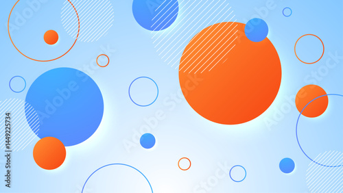 Simple abstract design of orange and blue circles on a light blue background. Suitable for web graphics, social media posts, and corporate presentations.