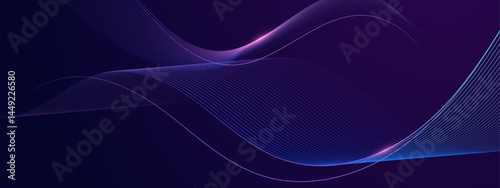 Two purple and blue waves on a dark blue background. Ideal for technology, energy, and abstract design concepts in graphic projects.