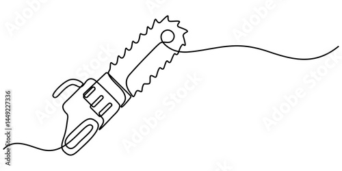 continuous line drawing of chainsaw.one line drawing of carpenter equipment chainsaw. single line vector illustration. isolated white background, one line art chainsaw vector illustration. minimalist.