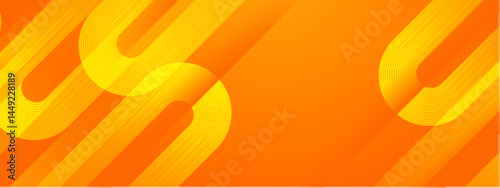Yellow stripes and circles on an orange background. Vibrant, abstract design suitable for backgrounds, posters, packaging, or digital marketing materials.