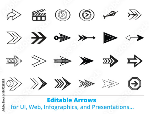 Editable Arrow Icon Set for UI, Infographics, and Presentations
