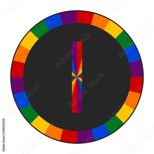 Rainbow Splinter Capital Letter I Logo with Dynamic Circle of Colors, Enclosed in a Black Frame