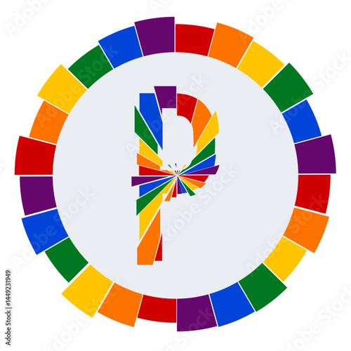 Modern capital Letter P Design on White Background with Multicolor Geometric Ring