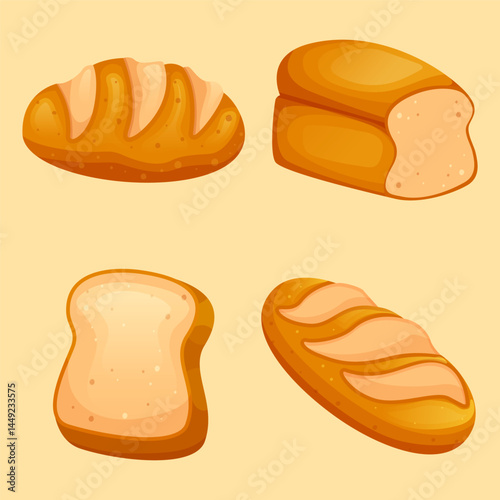 illustration of a collection of various kinds of bread and bakeries