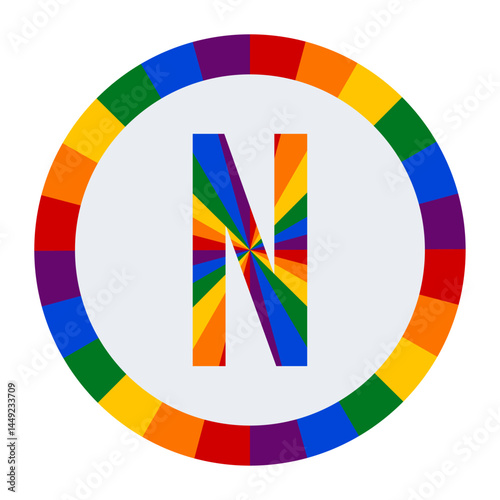 Rainbow Splinter Capital Letter N Logo on White Background with Dynamic Circle of Colors