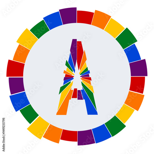 Modern capital Letter A Design on White Background with Multicolor Geometric Ring