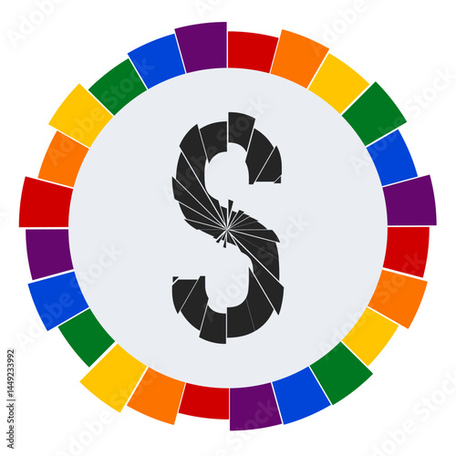 Modern capital black Letter S Design with Multicolor Geometric Ring