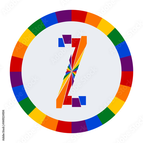 Colorful Abstract capital Letter Z on White Background with Rainbow Fragment Circle Design