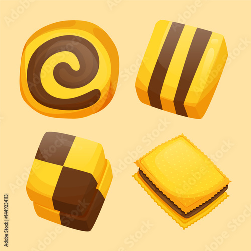 illustration of a collection of various kinds of snack and bakeries