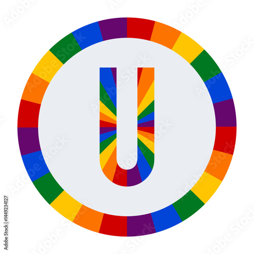 Rainbow Splinter Capital Letter U Logo on White Background with Dynamic Circle of Colors