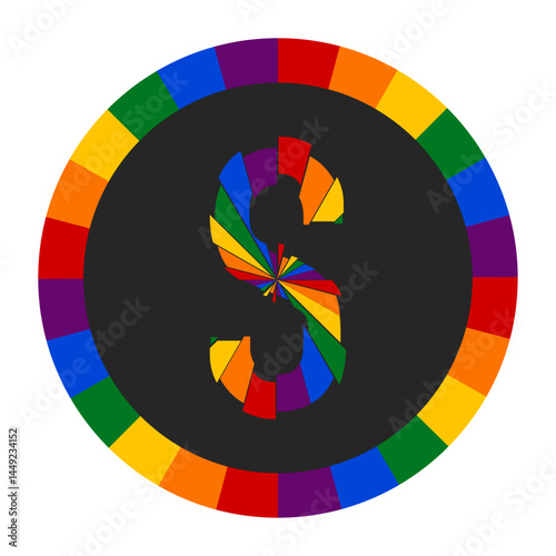 Colorful Abstract capital Letter S with Rainbow Fragment Circle Design