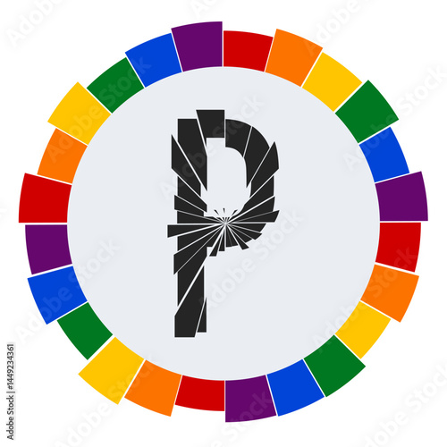 Modern capital black Letter P Design with Multicolor Geometric Ring