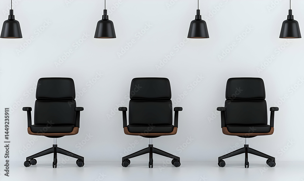 Modern Office Chairs in Minimalist Workspace with Pendant Lights Modern Office Chairs in Minimalist Workspace with Pendant Lights