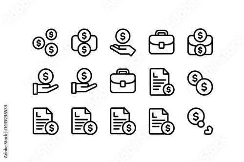 Set of  charity and Business Finance Icons in Simple Line Art Style