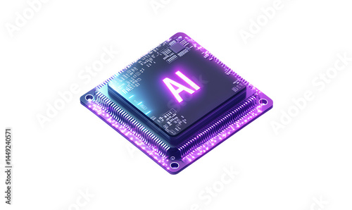 3D icon of an artificial intelligence chip with the letters AI on it, white background, transparent PNG