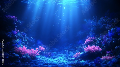 Enchanting underwater coral reef with light