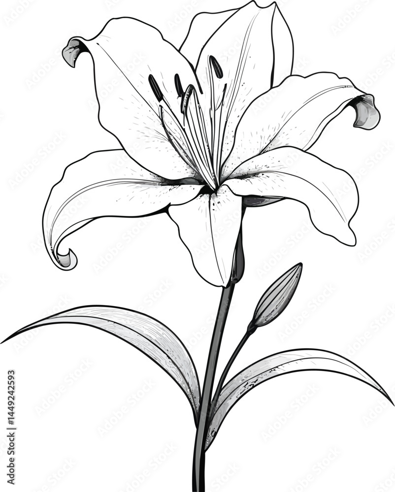 Obraz premium Minimalist Lily Flower Illustration – Bold Botanical Sketch & Elegant Line work