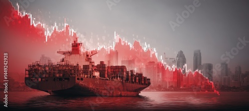 Obraz na płótnie Red graph chart. World global shipping trade. Finance statistic value data. Bankruptcy investment recession. Generative AI technology.
w salonie