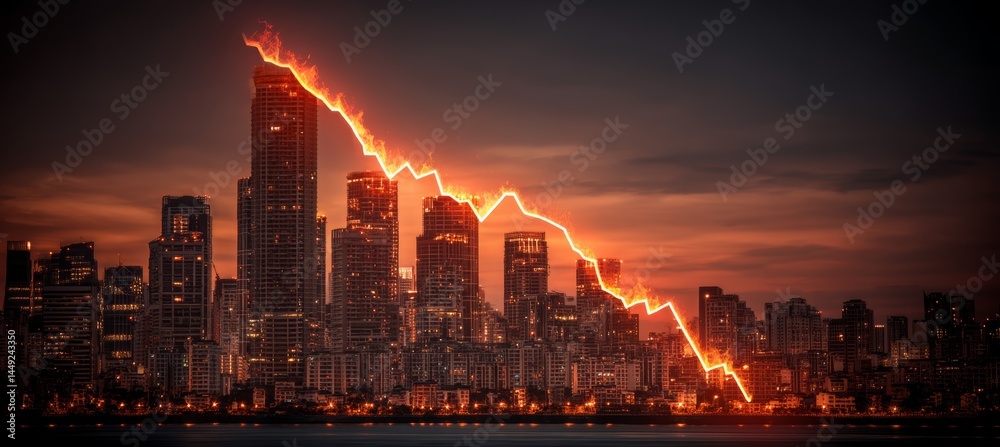 Red crash chart downtrend. Finance statistic value trade data. Bankruptcy investment recession. Generative AI technology.
