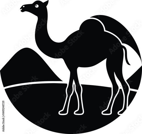 silhouette of a camel in desert on white 