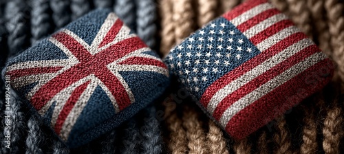 Obraz na płótnie United Kingdom British and America flag on pillow. Trade economy war. Import export manufacture. Politic diplomacy agreement. Generative AI technology.
w salonie