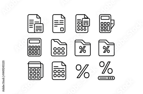 Collection of Simple Line Icons Representing Tax-Related Items