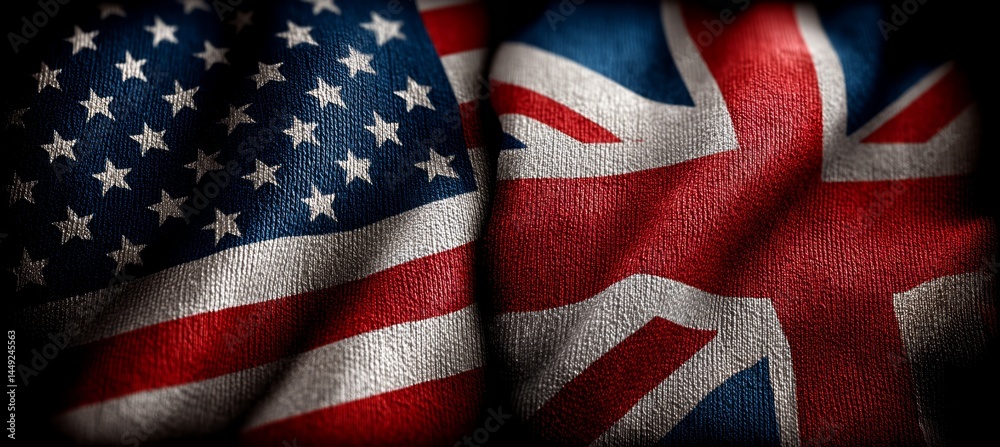 America and UK flag. Import export manufacture trading partner. Politic diplomacy. Generative AI technology.